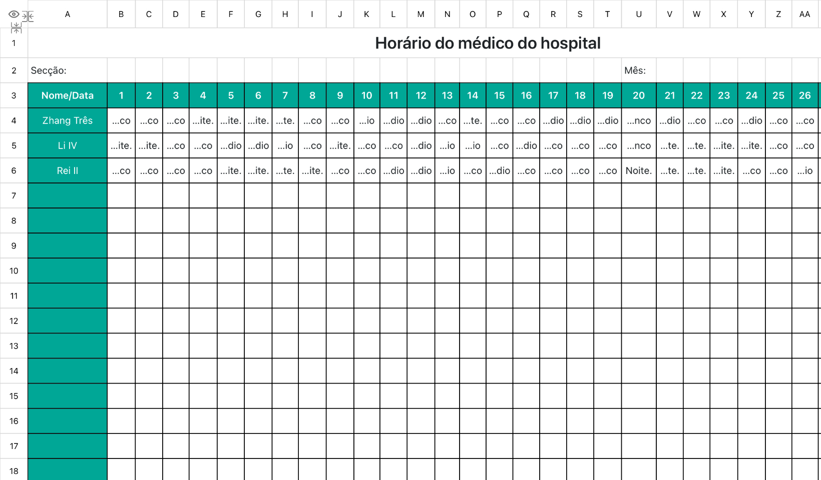 Horário do médico do hospital